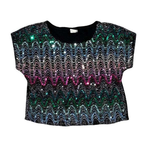 Vintage Rio Rainbow Sequin Blouse Size Large - Picture 1 of 4